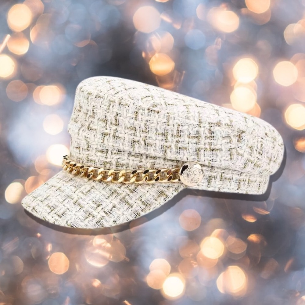 White gold tweed metallic holiday Christmas hat